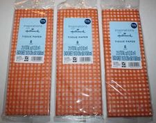 Hallmark Inspirations Orange & White Checker Gift Tissue Paper (3-PACK LOT) NEW