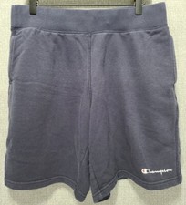 Champion Sweat Shorts Men's Large Embroidered Logo Drawstring Cotton Blue B73