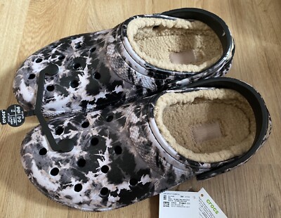 NWT CROCS CLASSIC LINED BLEACH DYE Clog Men Women 11 Authentic Fur Shoes 