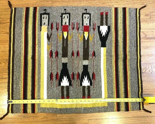 Vintage Yei Navajo Hand Woven Wool Rug Wall Hanging 33.75" x 27.5" inches - Picture 6 of 9