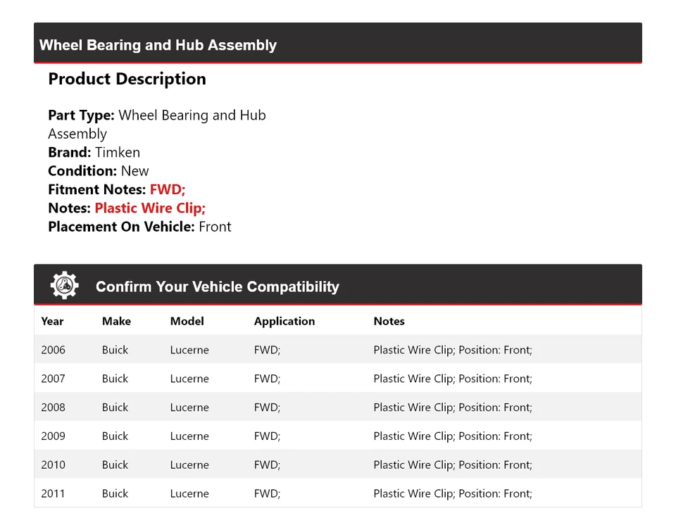 For 2006-2011 Buick Lucerne FWD Wheel Bearing and Hub Assembly Front Timken 2007 - Image 2 of 4