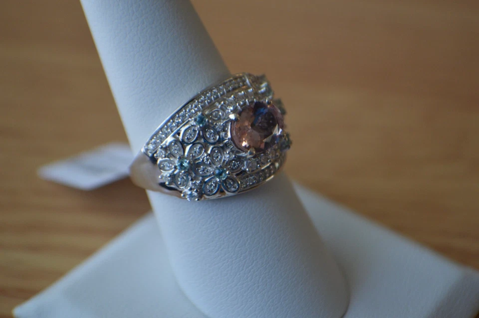 2.10ct Morganite / Multi Gemstone Dome Ring Rhodium over Sterling Silver Size 8 - Image 2 of 4
