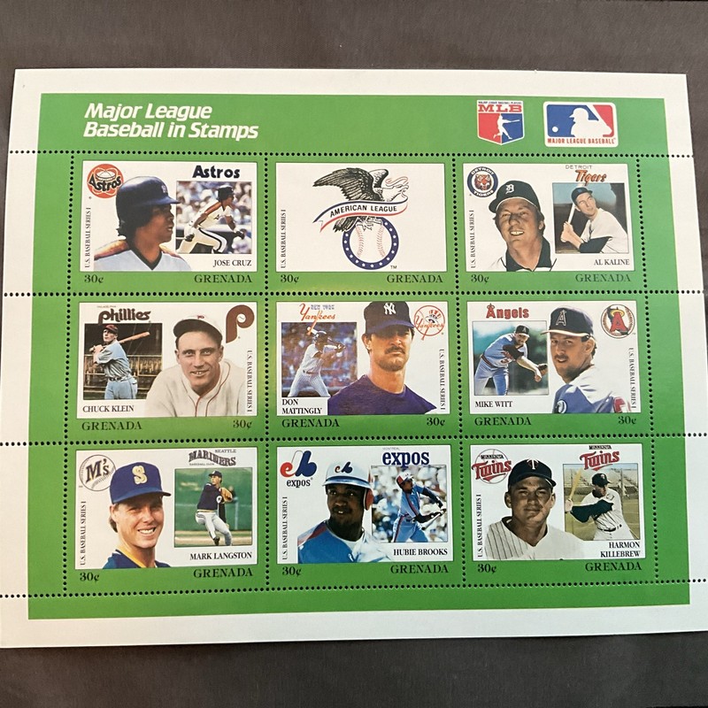 GRENADA Stamp Sheet 1988 Major League Baseball Mattingly, Al Kaline Killabrew