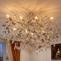 LED Deckenleuchte Kronleuchter Deckenlampe Silber Kristalle Rauchfarben L 85 Cm