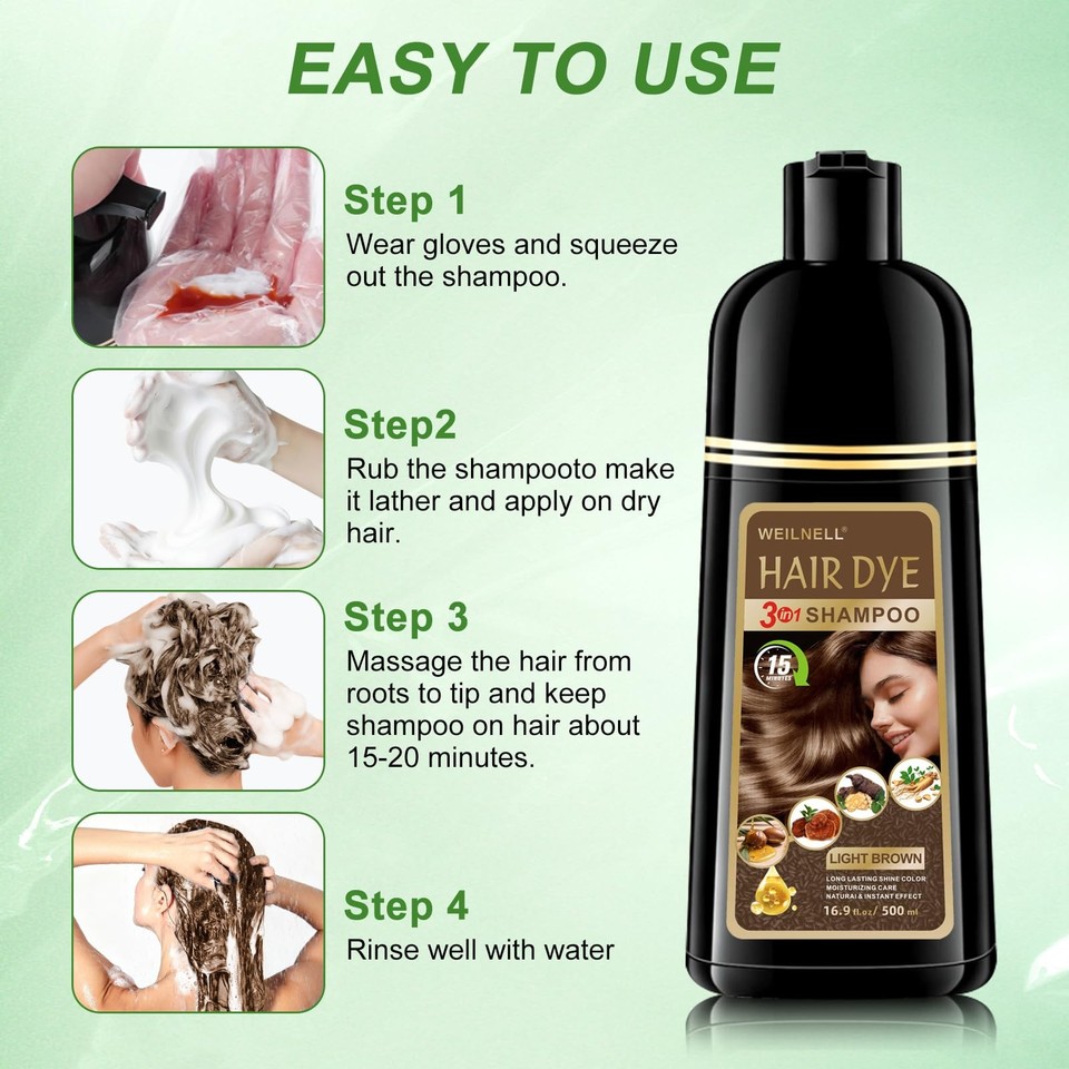 Light Brown Hair Dye Shampoo For 100 Gray Coverage 3 IN 1 Instant light-brown-hair-dye-shampoo-for-100-gray-coverage-3-in-1-instant