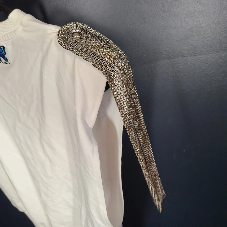 Silvian Heach Women's Sleeveless Shirt Metal Shoulder Epaulettes Detail White XS - Image 3 of 4