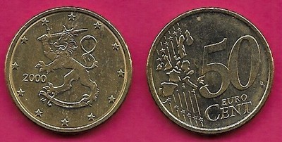 FINLAND 50 EURO CENT 2000M UNC 1st TYPE,1st MAP,THE FINISH