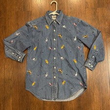 Vintage Disney Store Winnie the Pooh Embroidered Denim Shirt Women s Small