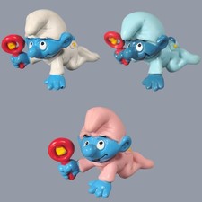   1984 Baby Smurf with Rattle Figure or Cake Topper Lot White Blue Pink Schleich
