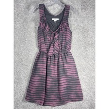 BCBGeneration Womens Pink Gray Striped Ruffle Sleeveless Mini Dress XS