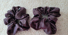 Scrunchie Jumbo Charmeuse Brown Satin Elastic Handmade Lot Of 2 New
