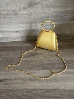 MoreCowbell  Vintage Bechamel Gold Hard Shell Minaudière Rhinestone Clutch Purse