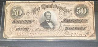 Confederate States Of America 50 Dollar Note Currency 1864 Paper Money