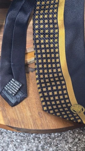 Gianni Versace Vintage Silk Tie Black Gold Medusa Head Geometric Checkerboard image 6