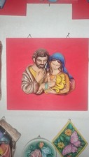 Sacra Famiglia,Oggetti Sacri Da Interni, Gesso Alabastrino Decorato Mano Da Me