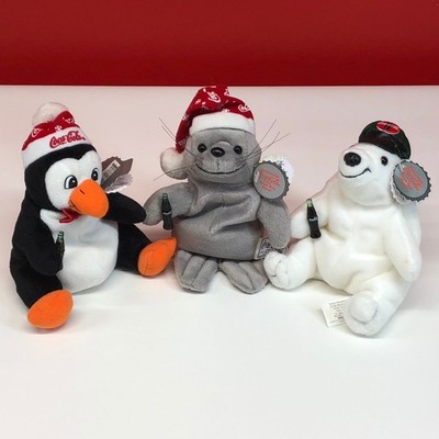 Vintage 1997 Coca-Cola Bean Bag Plush Lot Polar Bear Seal Penguin Set Multicolor