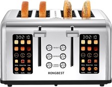 4-Slice Touch Screen Toaster W/ Wide Slots Stainless Steel Digital Toasters