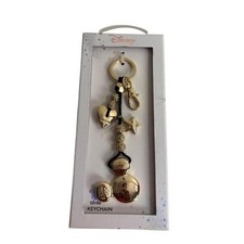 NIB Disney Mickey Mouse Golden Heart Star Charm Keychain Bag Charm Key Chain