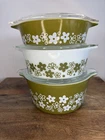 Pyrex Spring Blossom Crazy Daisy Casseroles Set with Lids Nearly Mint! Vintage