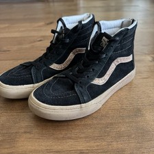 Vans Sk8-Hi Zip Glitter Gold Black Suede High Top Sneakers Kids Size 2.5