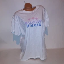 Victoria's Secret PINK T Shirt White Campus Tee Aloha Summer Logo Solid New
