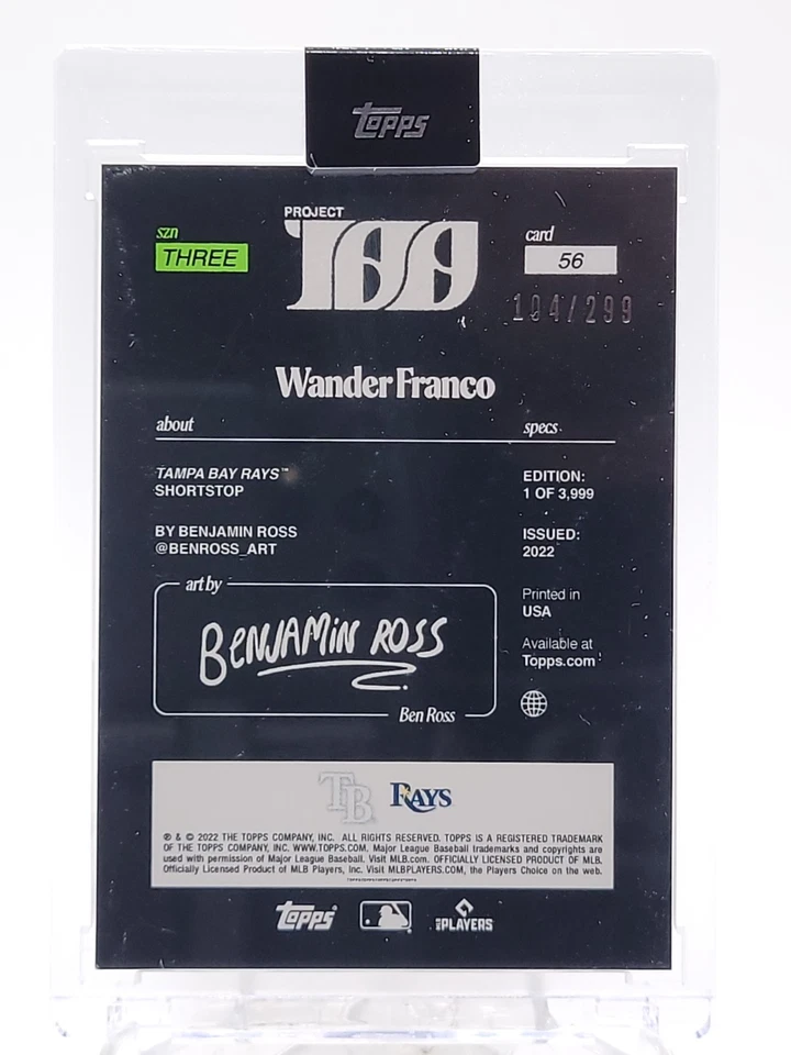 WANDER FRANCO 2022 TOPPS PROJECT 100 ROOKIE BY BENJAMIN ROSS #56 /299 Q0895 - Image 2 of 2