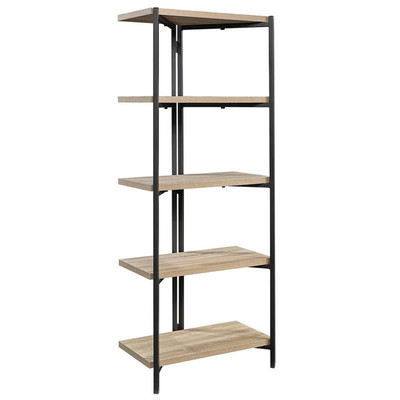 Sauder North Avenue Metal and Engineered Wood 4-Shelf Bookcase in Charter Oak