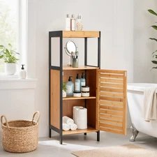 Danrelax 35″ 3-Tier Bamboo Bathroom Storage Cabinet with Adjustable Shelf