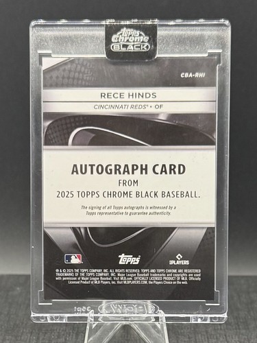 Autografo 2025 Topps Chrome Black #CBA-RHI Rece Hinds Rookie RC Auto Reds - Foto 2 di 2