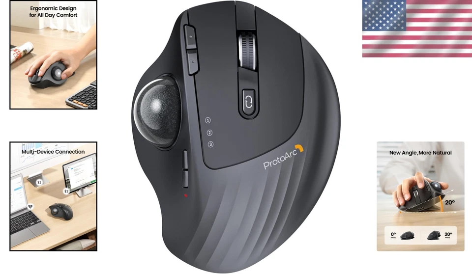 Bluetooth Trackball Mouse with Adjustable Hinge & Quiet Clicking - Gray Ball - Image 2 of 4