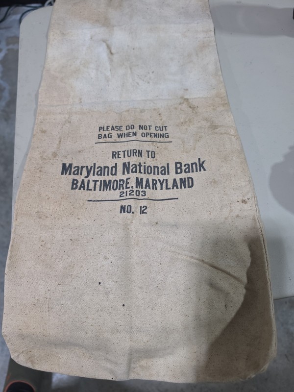 CANVAS BANK BAG  "MARYLAND NATIONAL BANK BALTIMORE"   "SIZE 23"x10"  #13