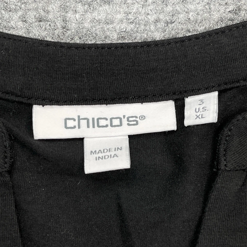 Top Chicos Talla 3 Mujer XL Negro Floral Bordado Pima Mezcla Algodón Manga 3/4 Foto 4 de 4