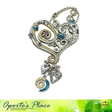 Silvertone Heart Shaped Key Chain Charm Pendant Multicolor Enamel Swirls