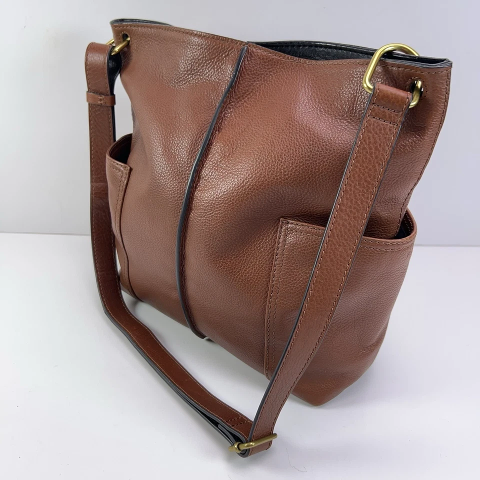 FOSSIL Lane Leather Handbag Pebbled Crossbody Bag Boho Shoulder Purse Tote Brown - Image 3 of 4