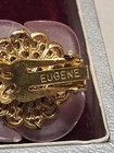 Eugene Signed Pink Flower Clip-On Stud Earrings Square Crystal Center Gold — photo 6