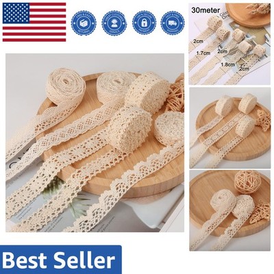 32.8 Yards Floral Lace Trim - Beige Antique Crochet for Weddings & Crafts