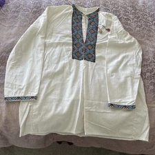 Vintage 60s Embroidered Shirt men Sorochka Vyshyvanka Ukrainian Shirt XL Large