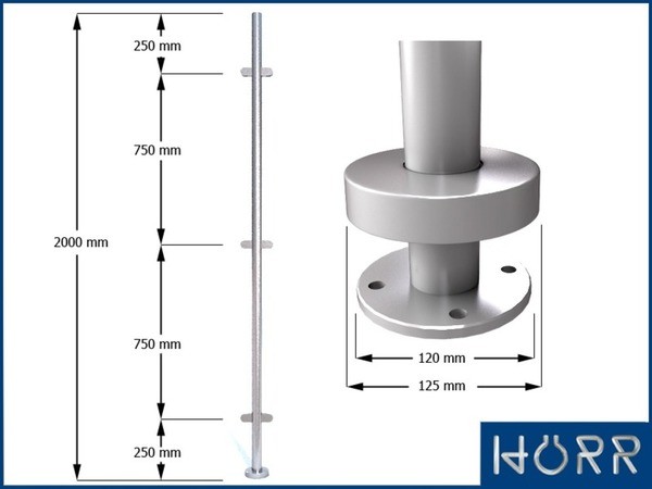 Windfang GeläNder Pfosten Rohr V2A Ø42,4 Edelstahl Mit 6X Glashalter Geschliffen-image