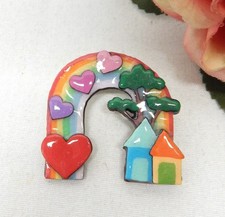 Collectible Echo & Hara Rainbow Hearts & House Brooch Pin