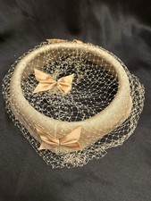 Vintage 1950s Halo Fascinator Hat w/ Netting  Structured Bows Adult Size