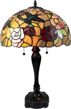 Vintage Tiffany Style Table Lamp - Roses  Hummingbirds - 24  Stained Glass