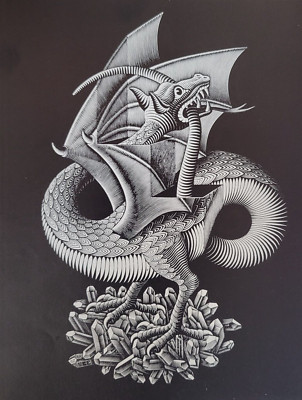 The illusion of a Dragon (1952 Eating His Tail) 3D M C Escher Mythologic Print
