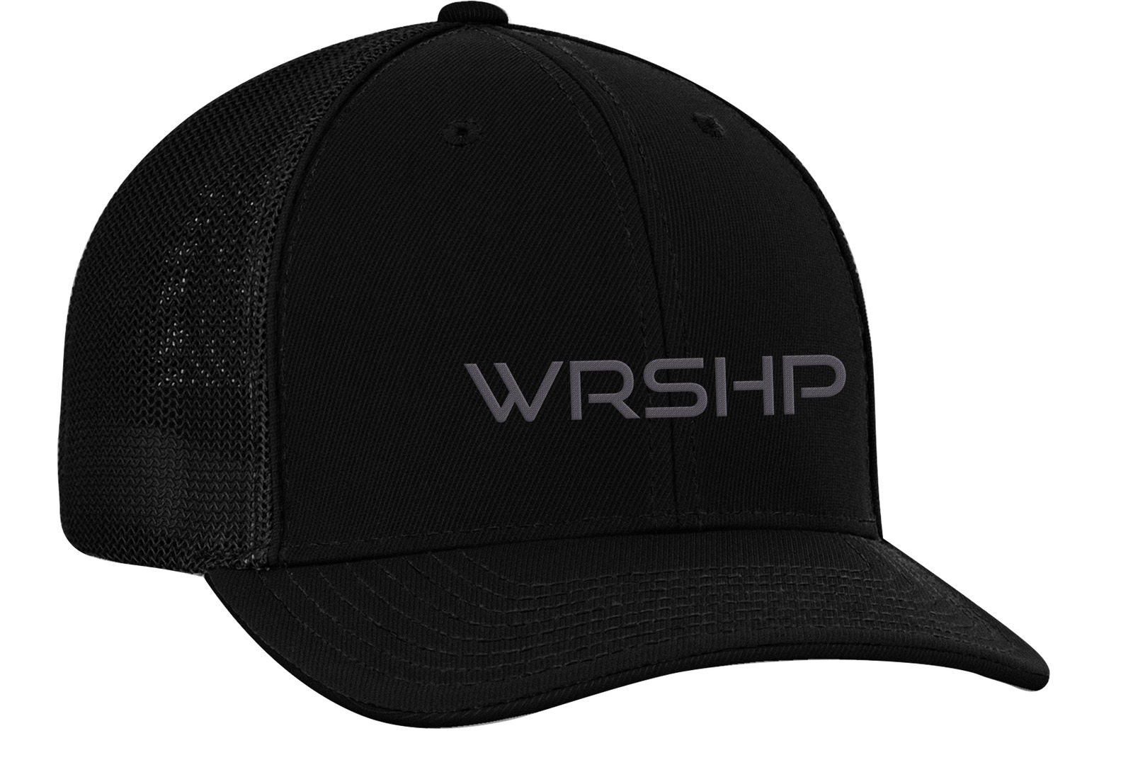 Men's Christian Worship Abbreviation WRSHP Mesh Back Trucker Cap, Black