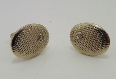 Unique Gold Tone Clear Stone Engraved Design Cuff Links 