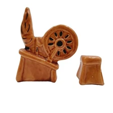 Vintage Spinning Wheel With Stool Salt & Pepper Shakers 