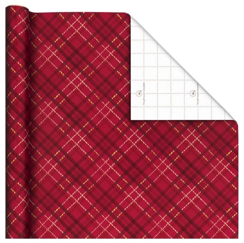 Hallmark Wrapping Paper Dark Red Plaid 35 sq ft Roll Holiday Gift - Image 2 of 4
