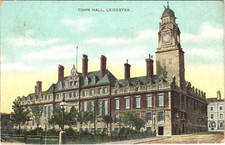 Town Hall Leicester Postcard To Bruton Hill Falfield Gloucestershire 1908