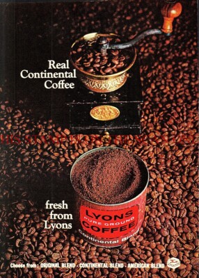 LYONS Continental Blend gemahlener Kaffee ANZEIGE Vintage Original 1967 Printanzeige