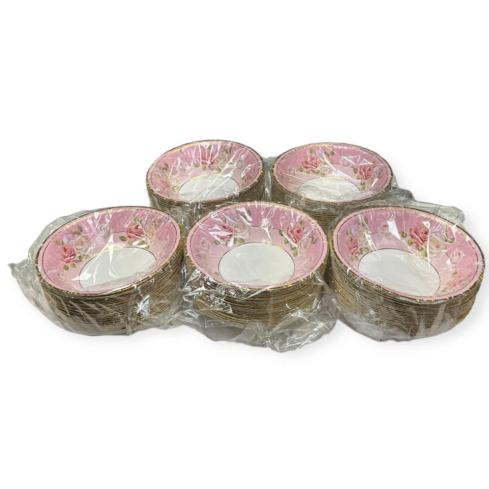 200 шт. 14 унций бумажные миски для чаепития цветочные одноразовые миски чайно-розовые - Изображение 2 из 4