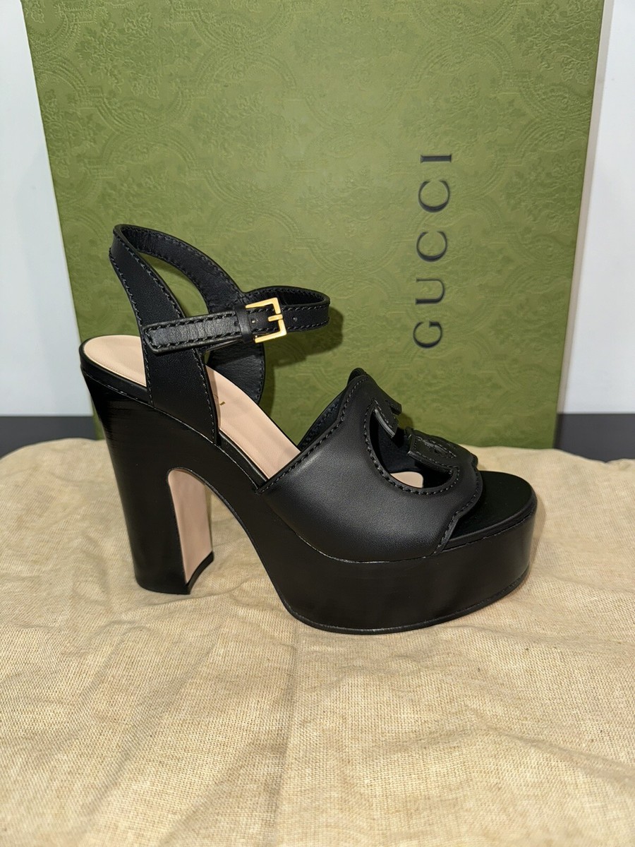 GUCCI WOMEN'S INTERLOCKING G SANDAL in BLACK. SIZE US 4.5 GUCCI WOMEN'S INTERLOCKING G SANDAL in BLACK. SIZE US 4.5